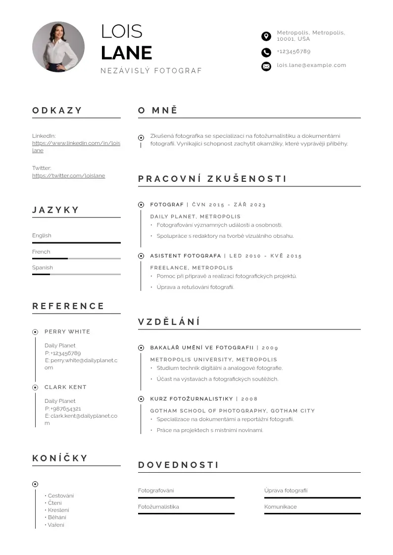 Profesionāla Nezávislý fotograf  CV veidne