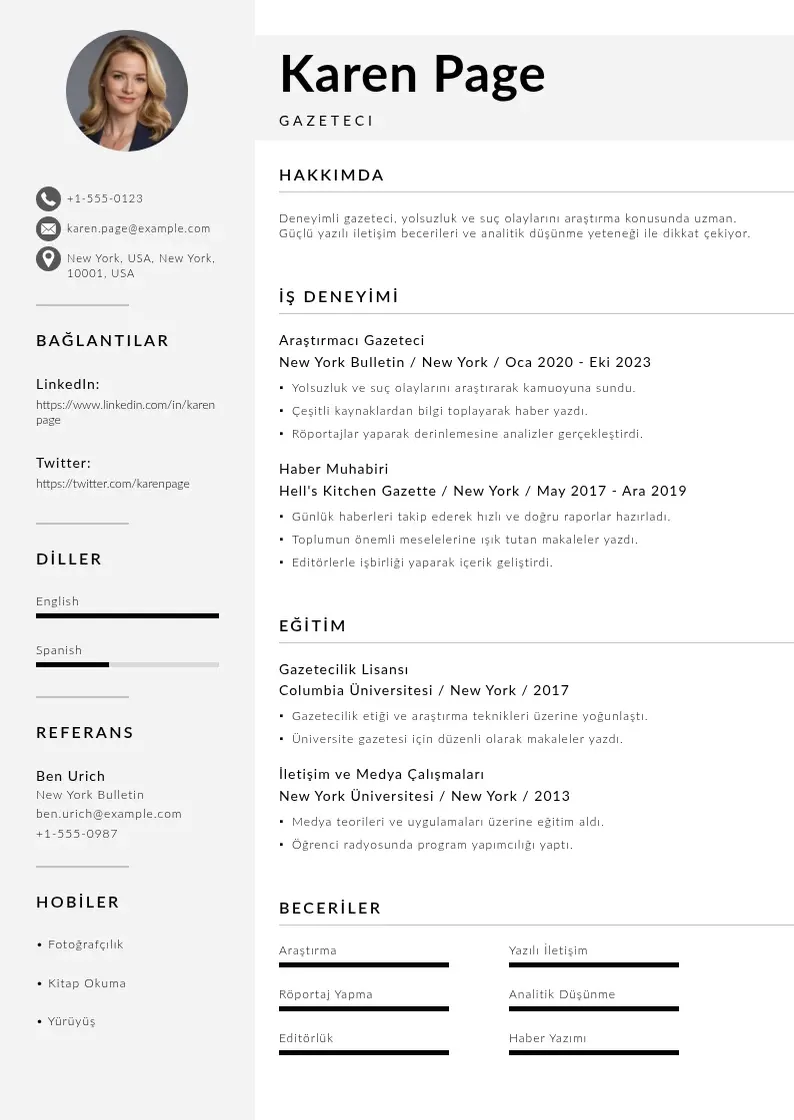 Mūsdienīga Gazeteci CV veidne