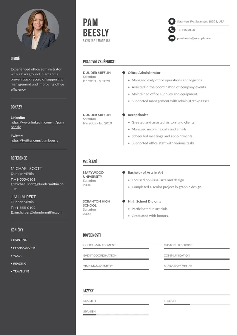 Divu kolonnu Asistent manazera zivotopis CV piemērs