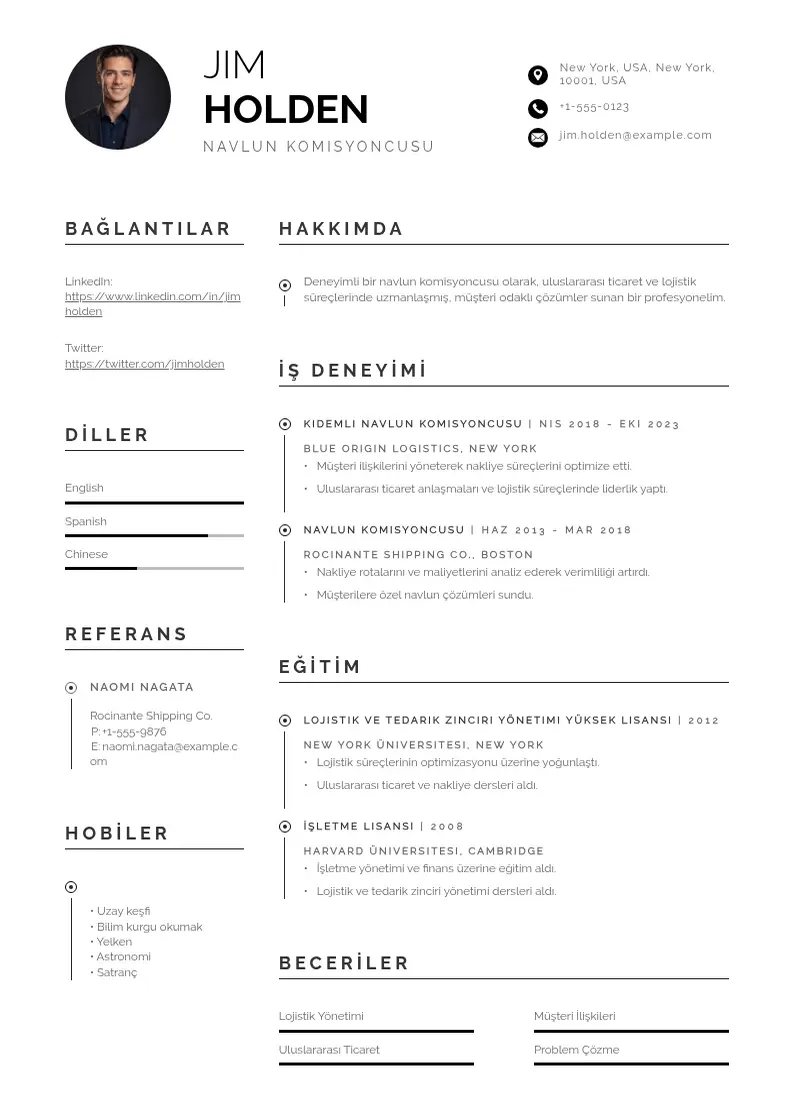 Profesionāla navlun komisyoncusu  CV veidne