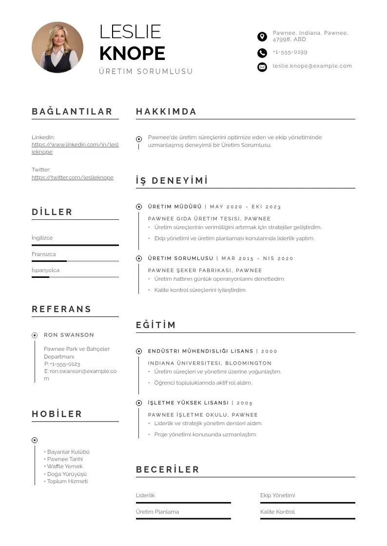 Profesionāla Üretim Sorumlusu  CV veidne