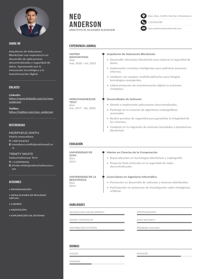 two column arquitecto-de-soluciones-blockchain resume example