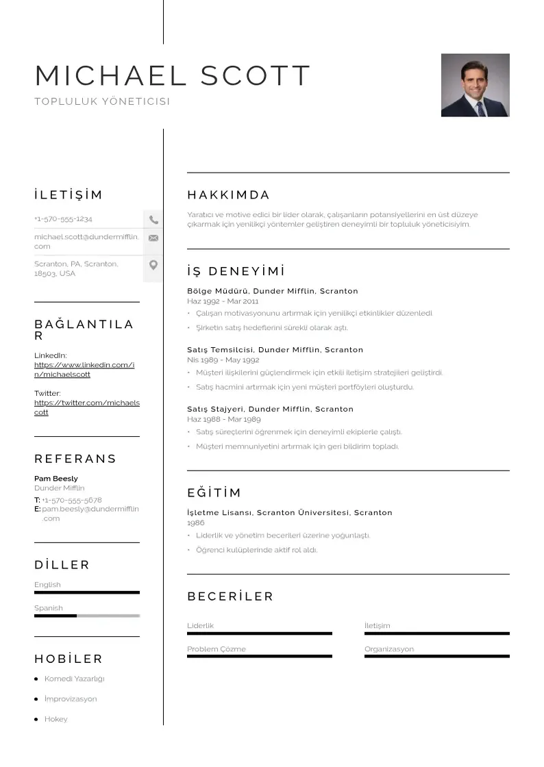 Vienkārša Topluluk yöneticisi  CV piemērs