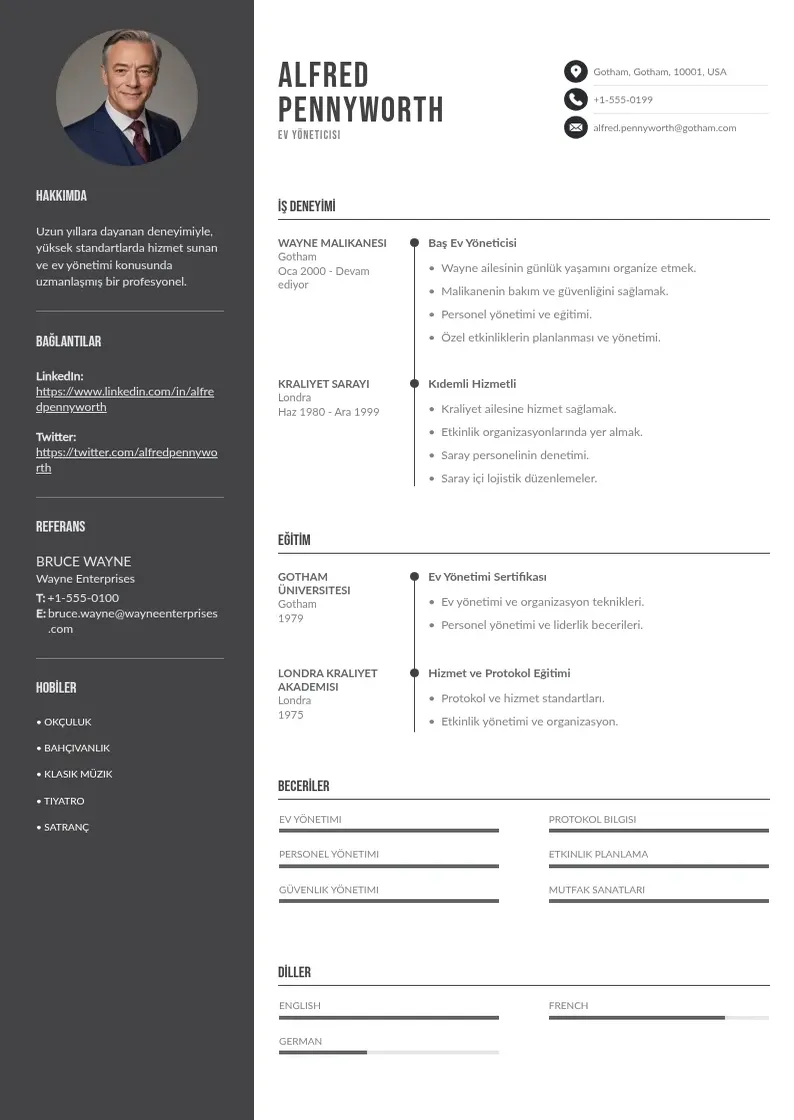 Divu kolonnu Ev yöneticisi  CV piemērs