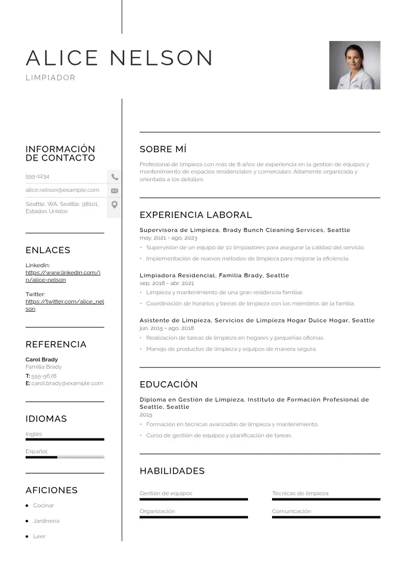 two column cv-limpiador resume example