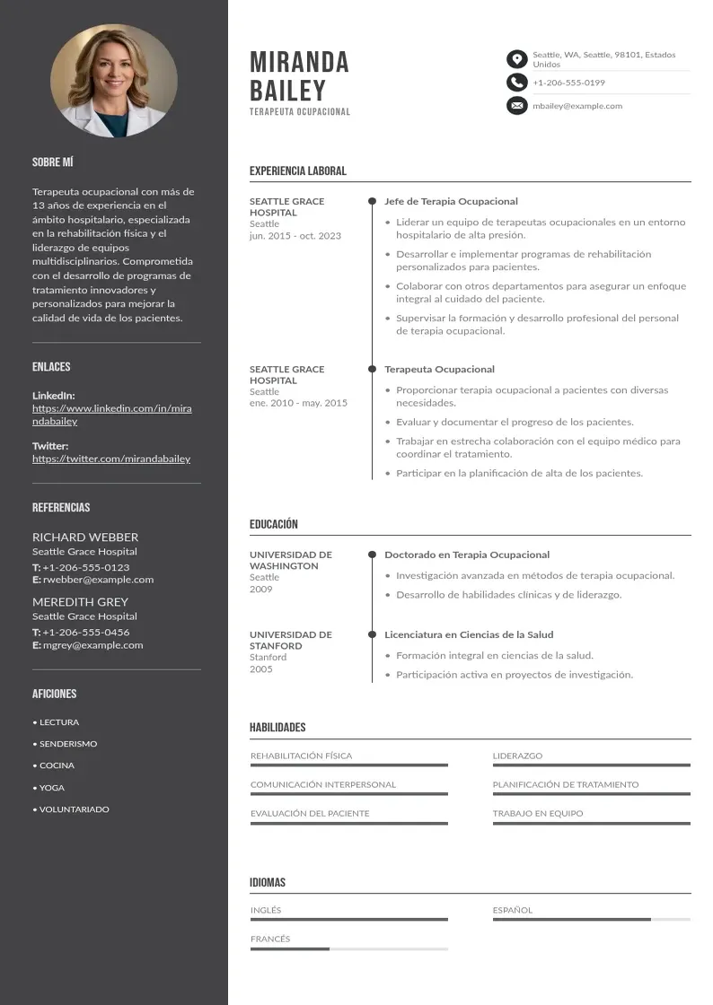 two column cv-terapeuta-ocupacional resume example