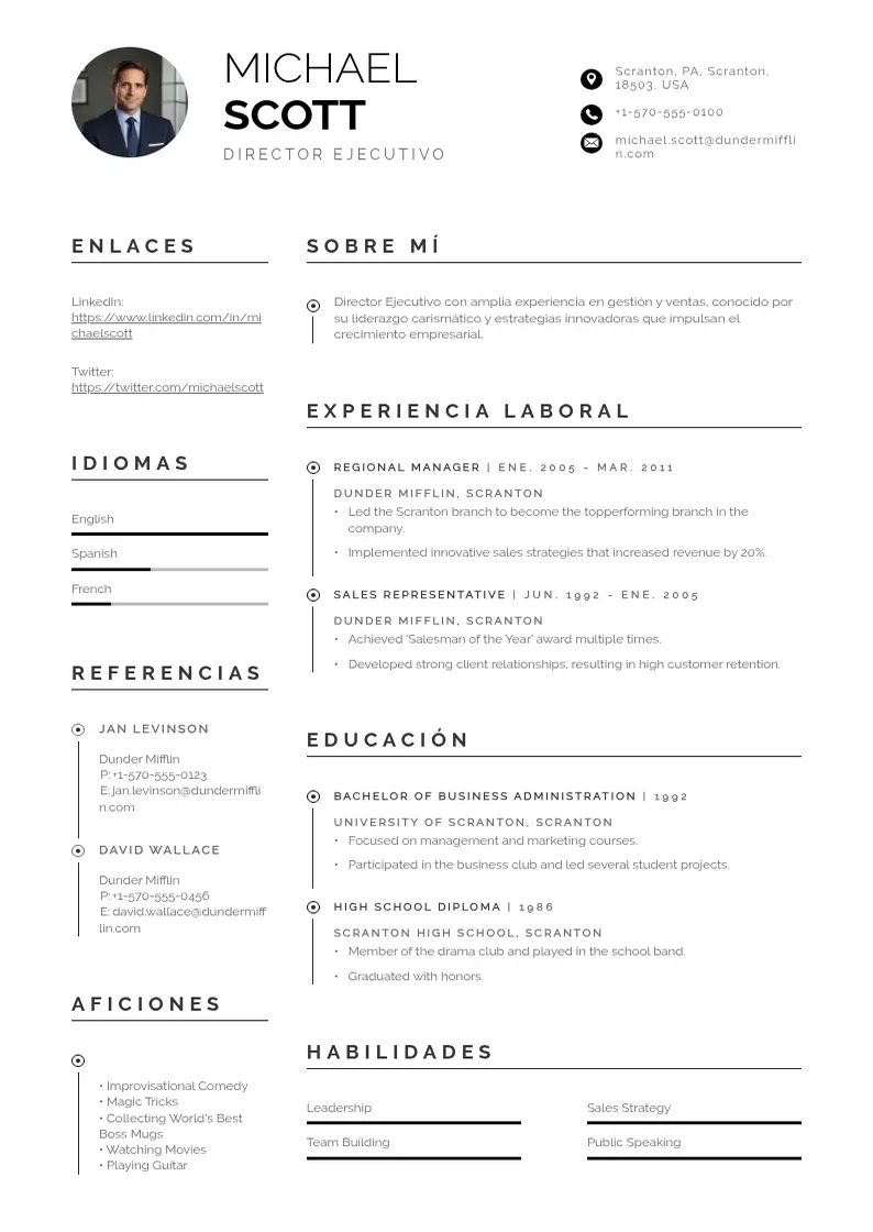 two column cv-director-ejecutivo resume example