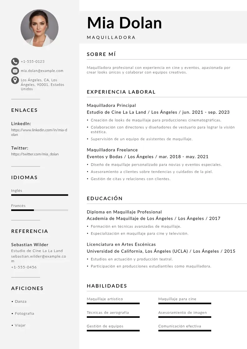 two column maquilladora resume example