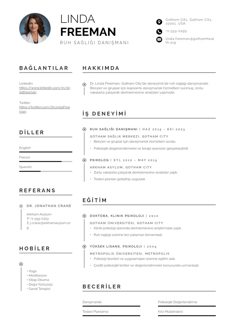 Profesionāla Ruh Sağlığı Danışmanı  CV veidne