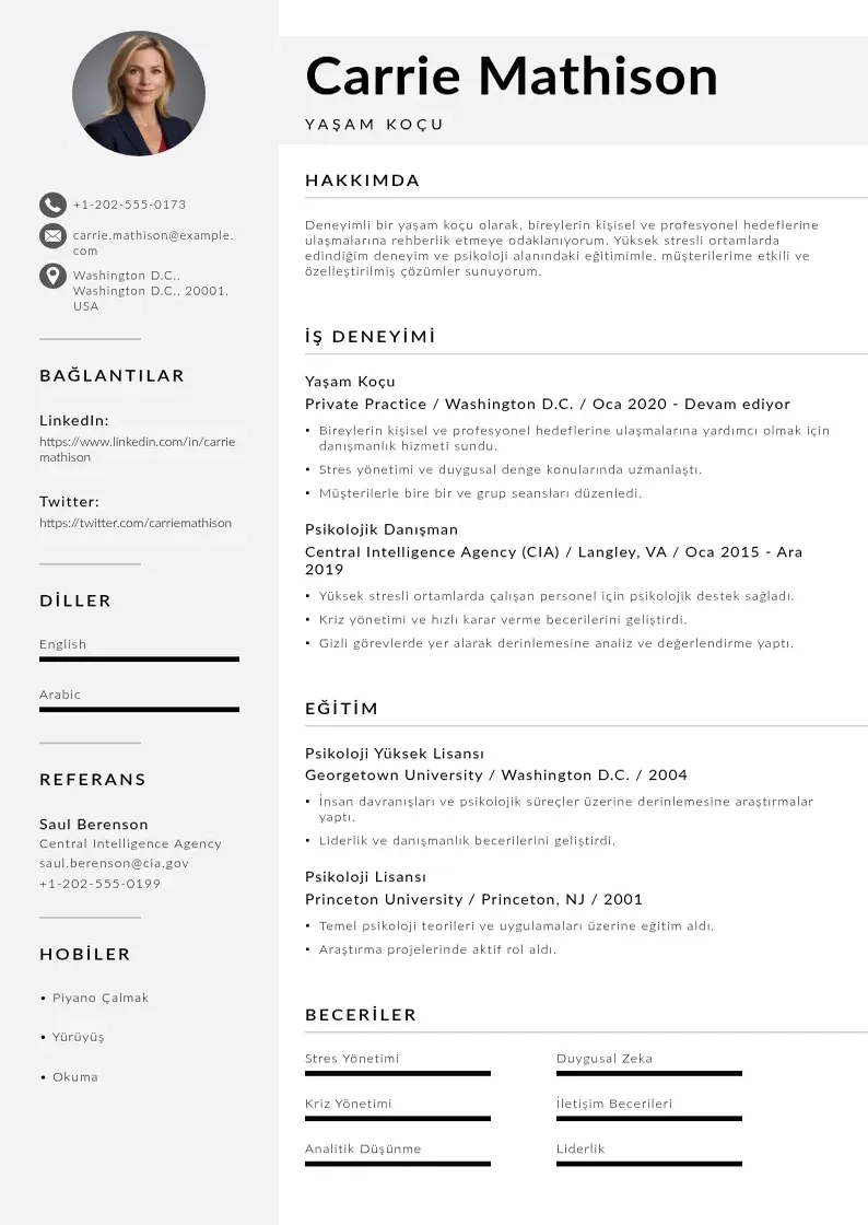 Mūsdienīga Yaşam Koçu  CV veidne
