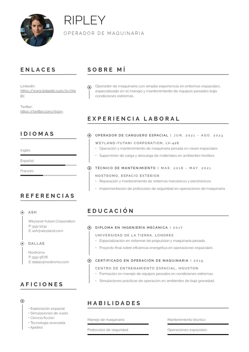 two column cv-operador-de-maquinaria resume example