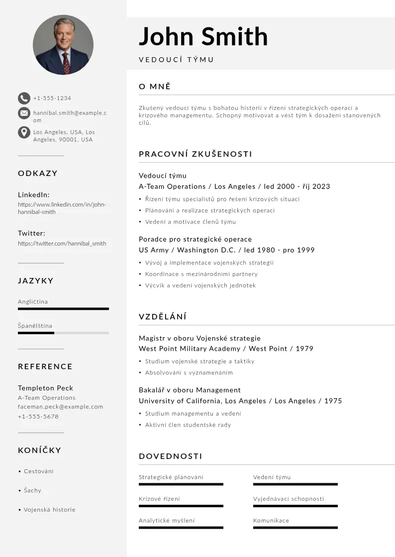 Mūsdienīga Vedouciho tymu zivotopis CV veidne