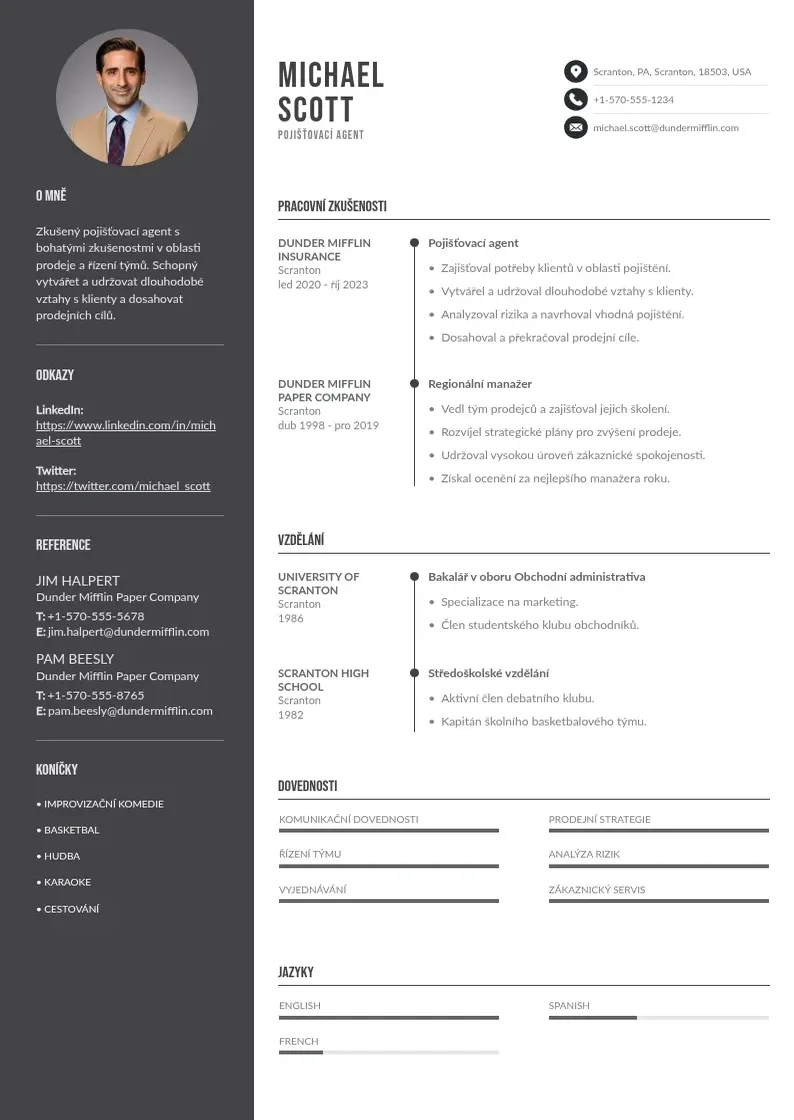 Divu kolonnu Pojistovaci agent zivotopis CV piemērs