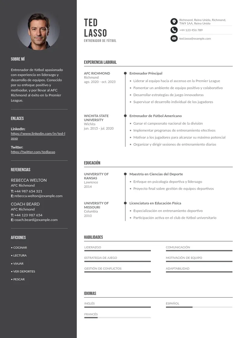 two column cv-entrenador-de-futbol-2 resume example
