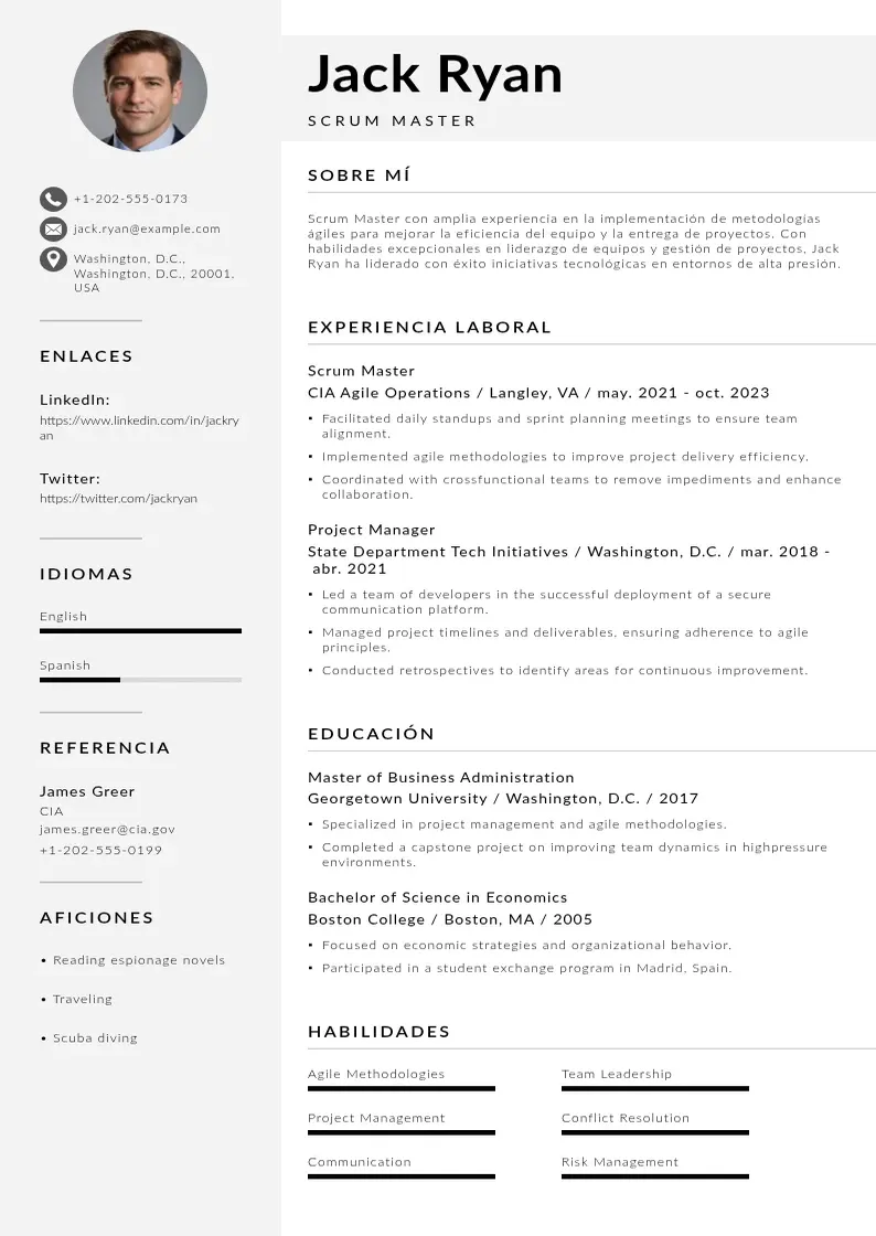 two column cv-maestro-scrum resume example