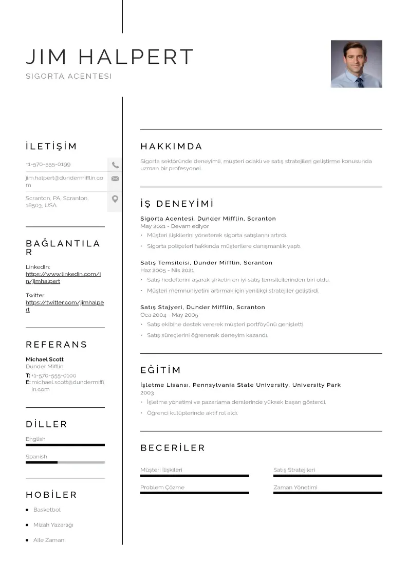 Vienkārša Sigorta acentesi si CV piemērs