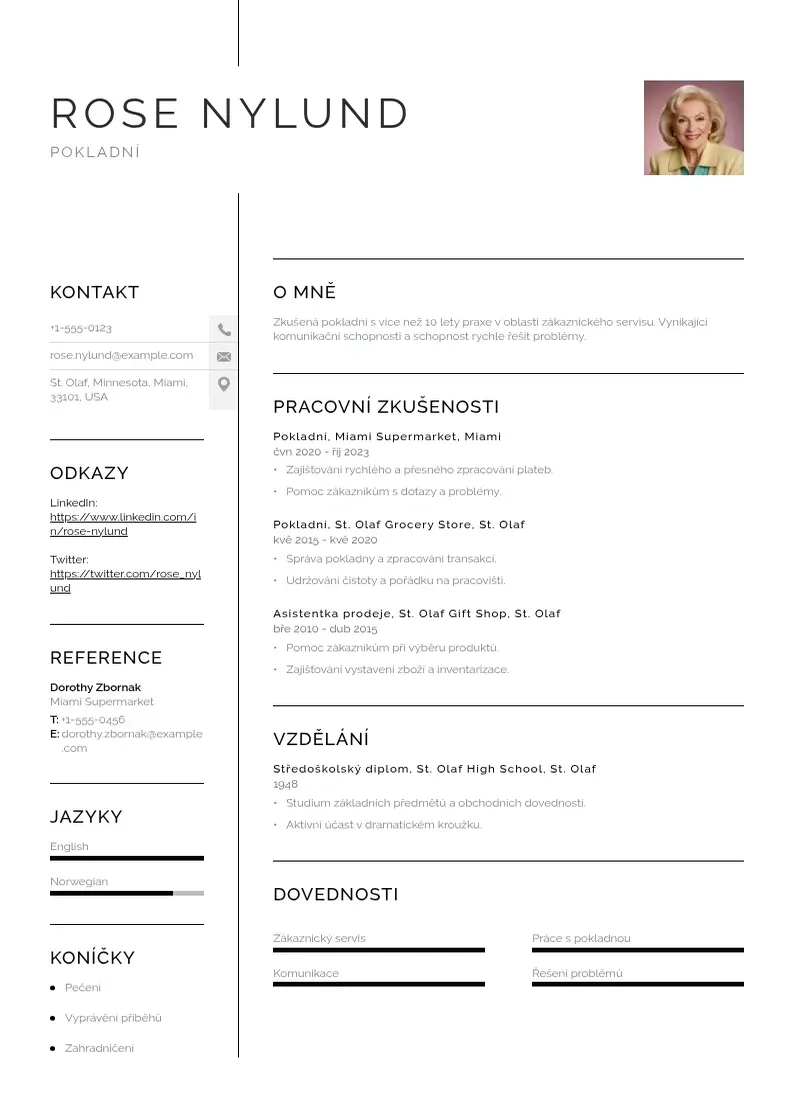 Vienkārša Zivotopis pokladni CV piemērs