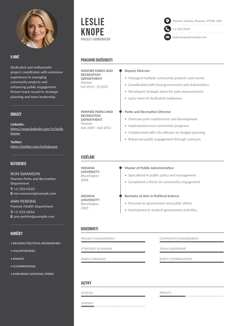 Divu kolonnu Zivotopis koordinatora projektu CV piemērs
