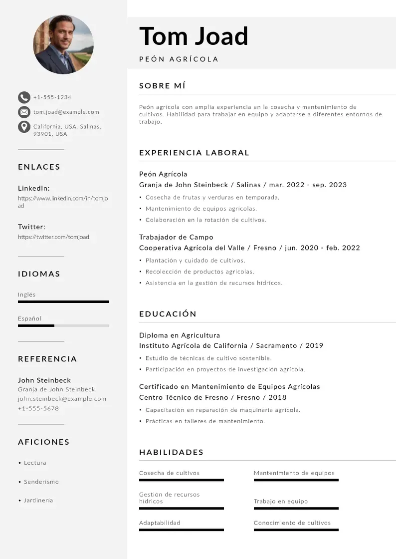 two column peon-agricola resume example