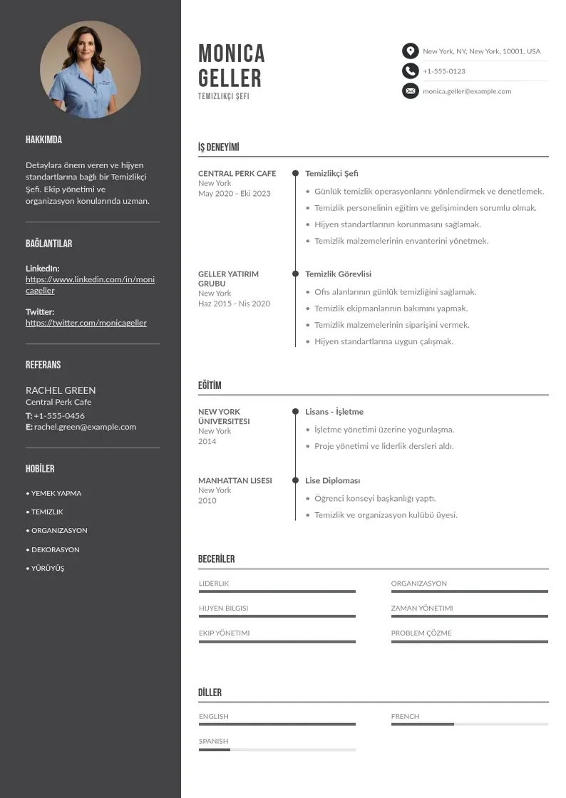 Divu kolonnu Temizlikçi Şefi  CV piemērs