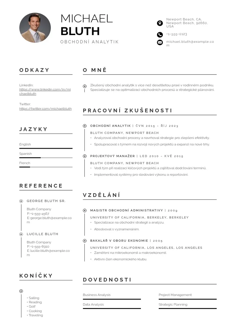 Profesionāla Obchodni analytik zivotopis CV veidne