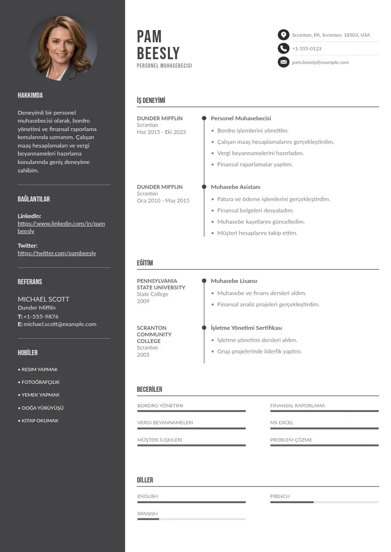 Divu kolonnu Personel Muhasebecisi  CV piemērs