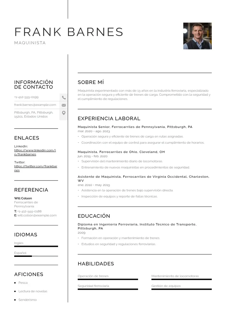 two column maquinista resume example