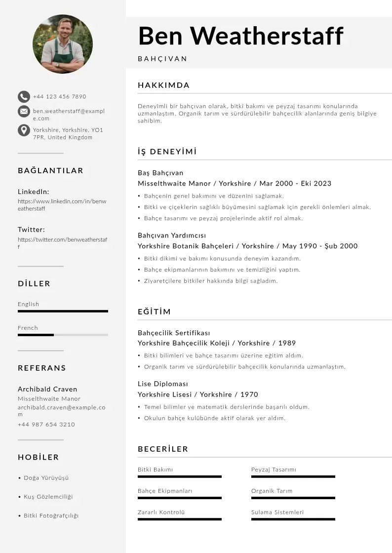 Mūsdienīga Bahçıvan  CV veidne