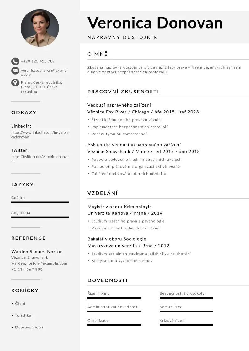 Mūsdienīga Napravny dustojnik zivotopis CV veidne