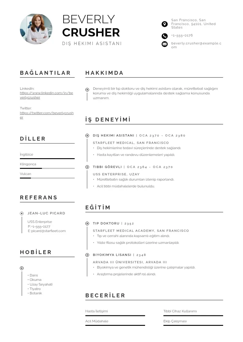 Profesionāla Dis hekimi asistani CV veidne