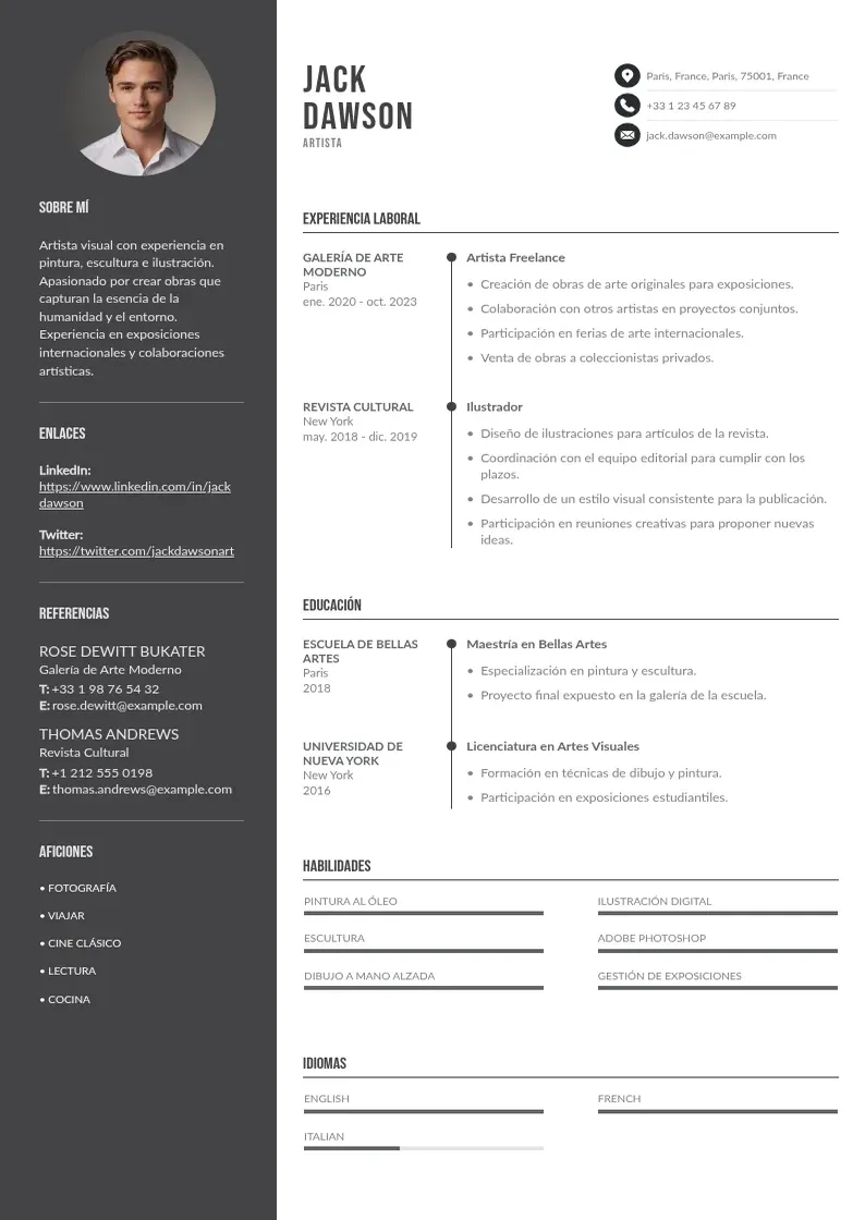 two column cv-artista resume example