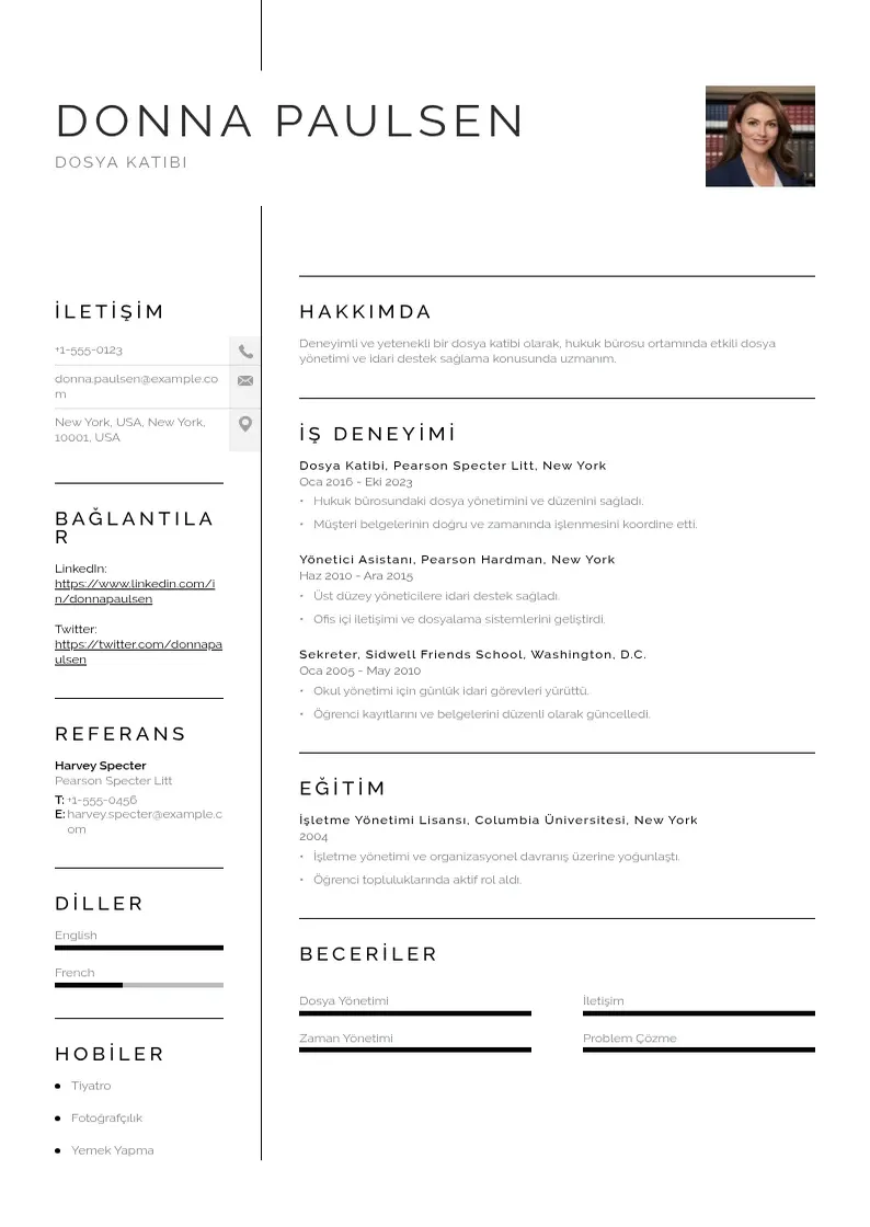 Vienkārša Dosya Katibi  CV piemērs