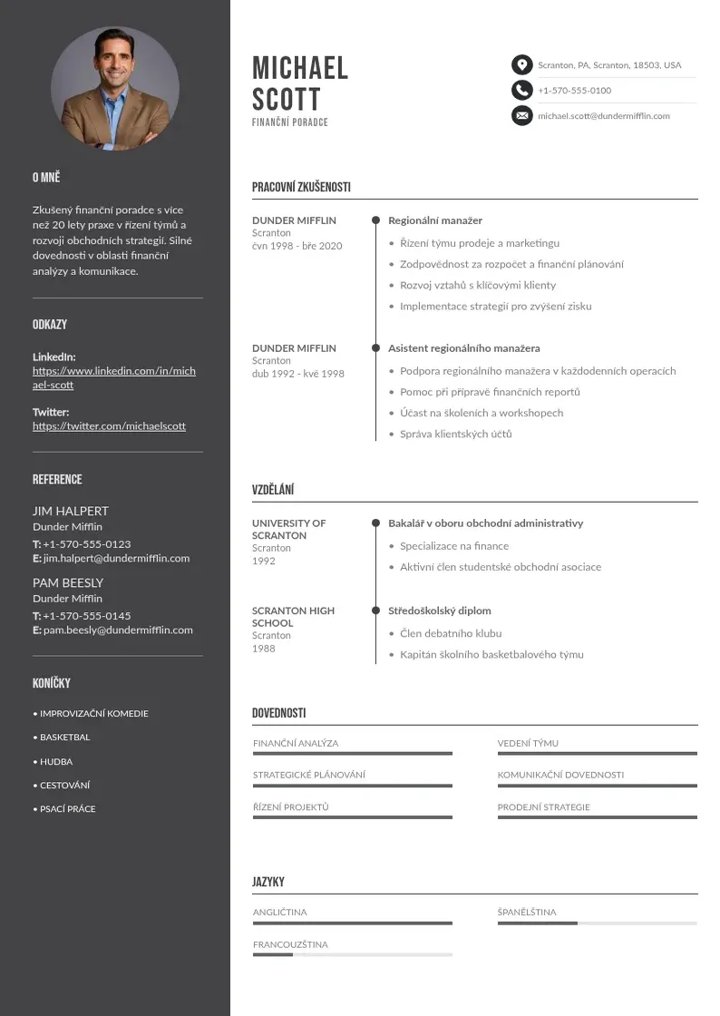 Divu kolonnu Financniho poradce zivotopis CV piemērs