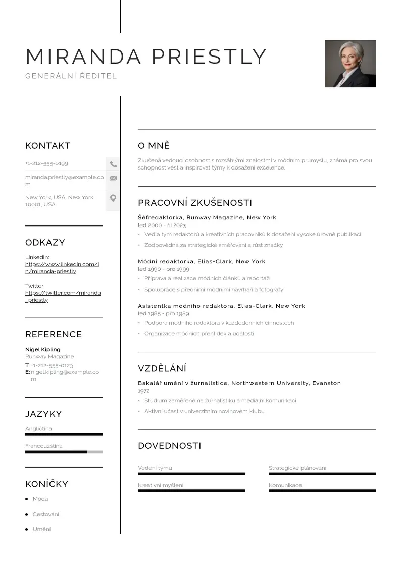 Vienkārša Generalni reditel zivotopis CV piemērs