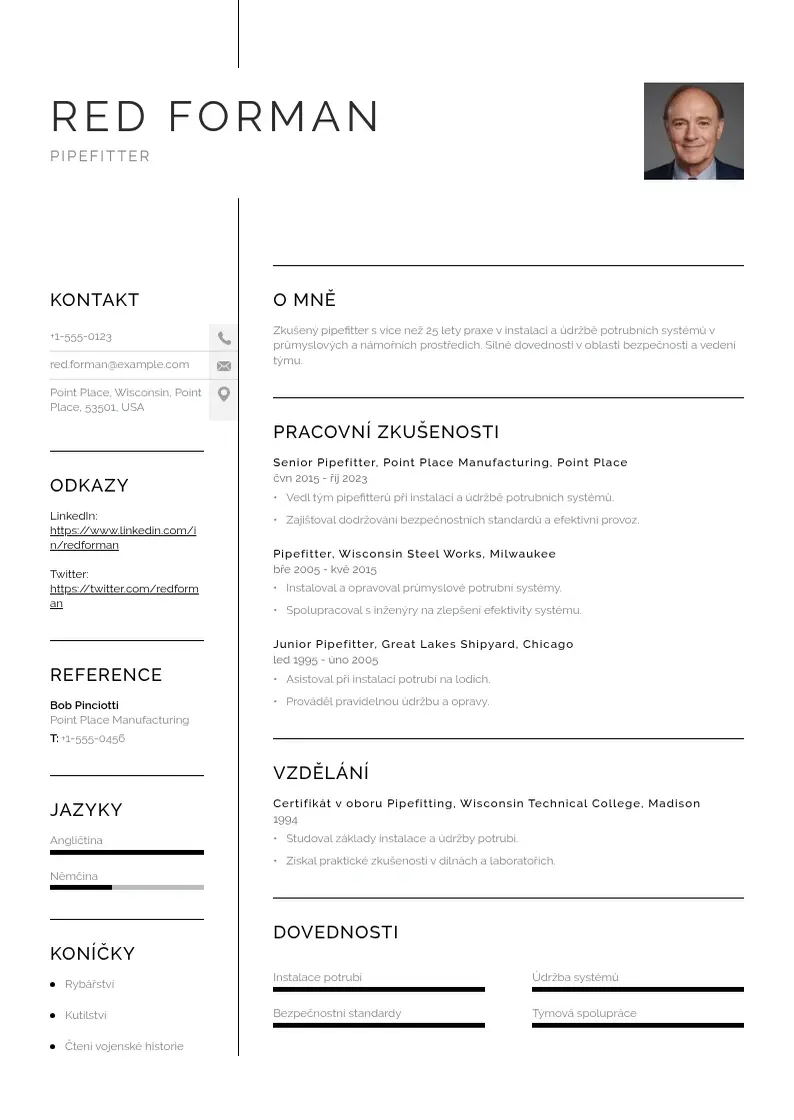 Vienkārša Pipefitter  CV piemērs