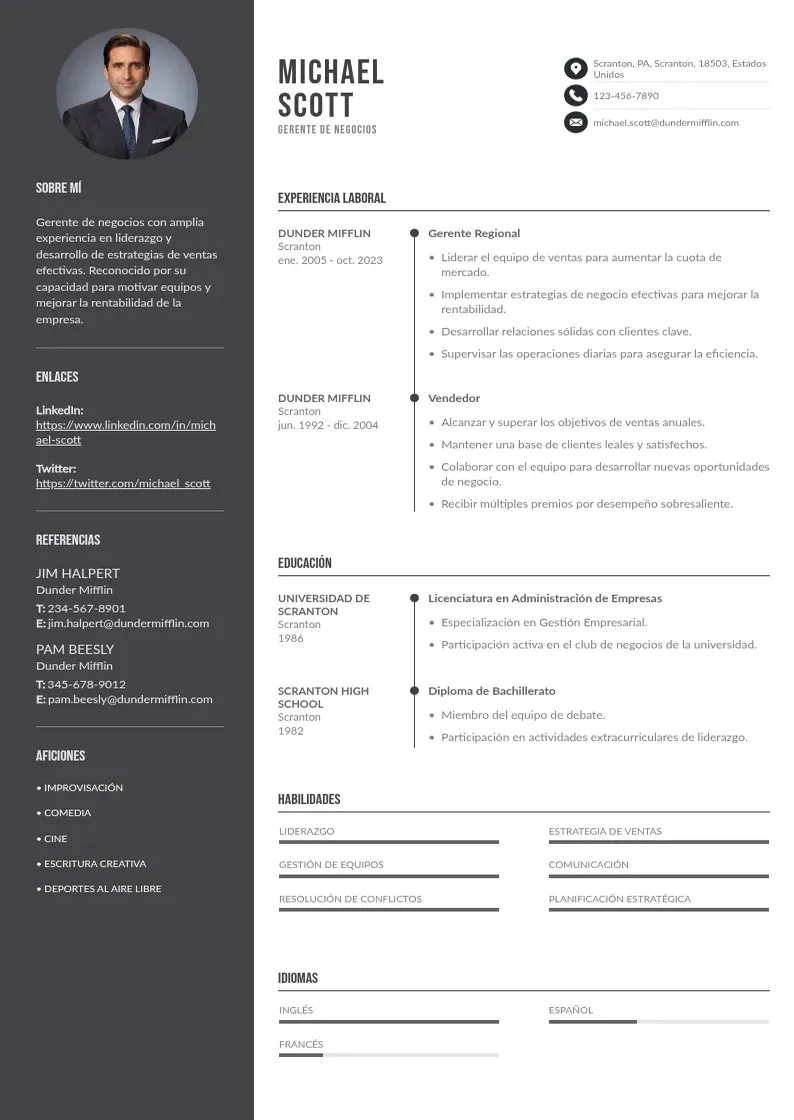 two column cv-gerente-de-negocios resume example
