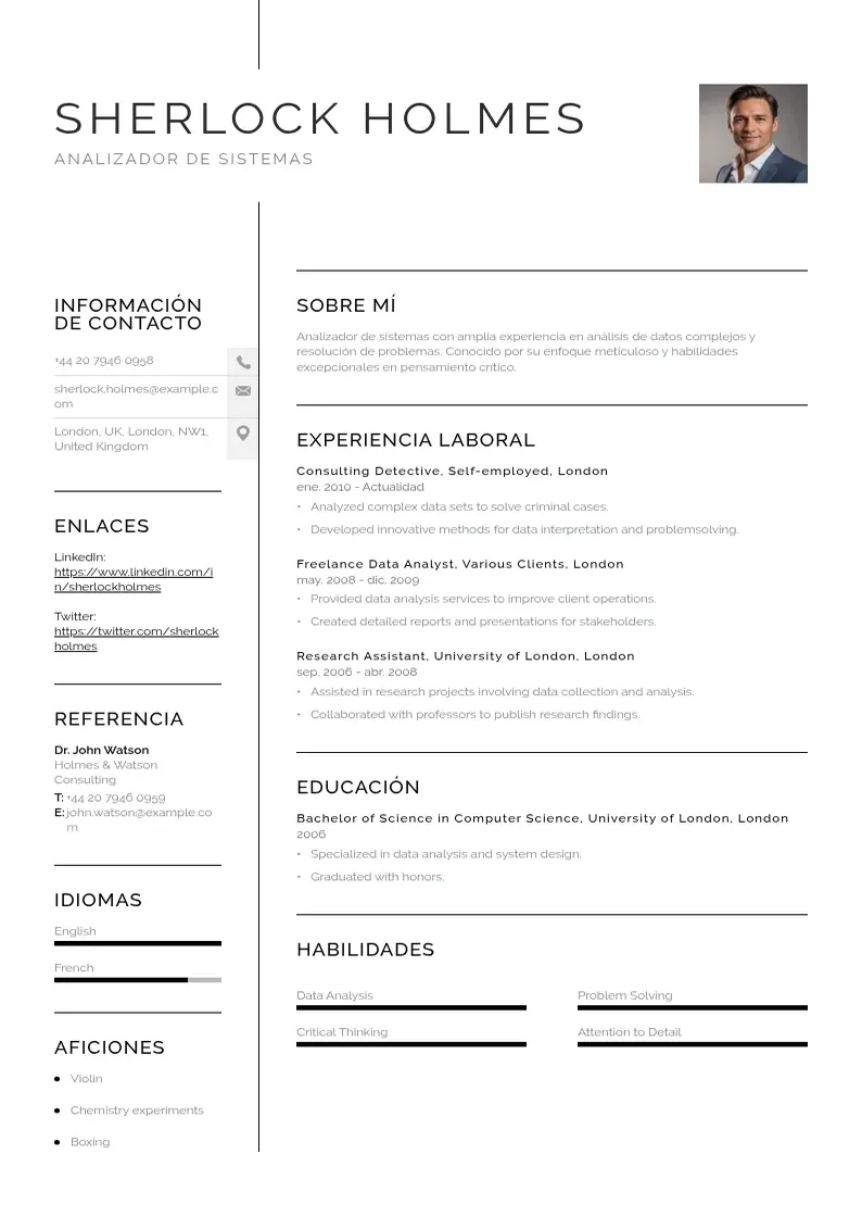 two column analizador-de-sistemas resume example