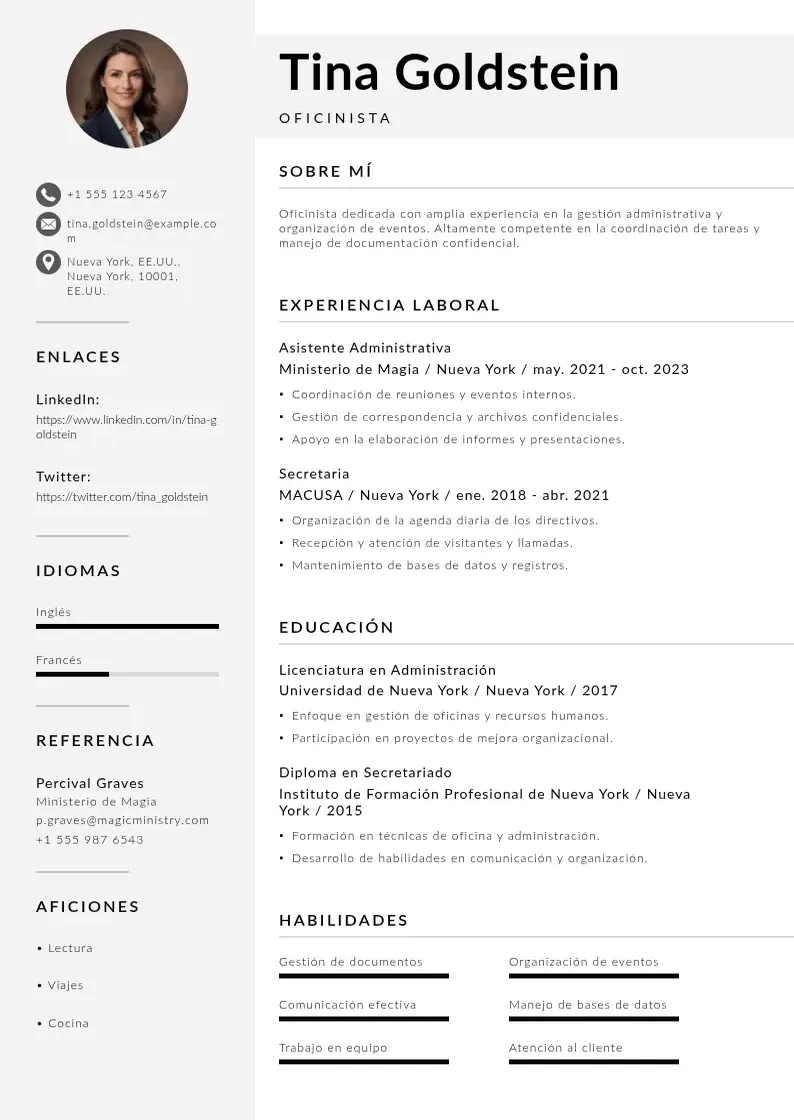 two column cv-oficinista resume example