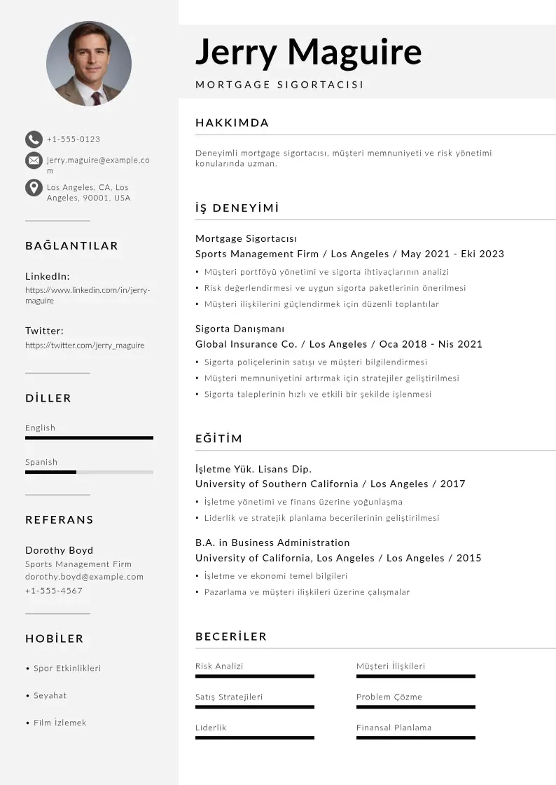 Mūsdienīga Mortgage Sigortacısı  CV veidne
