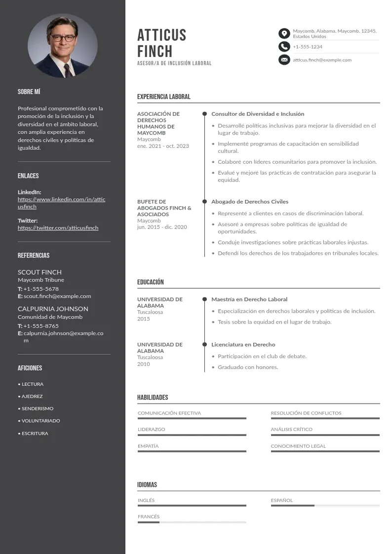 two column asesora-de-inclusion-laboral resume example
