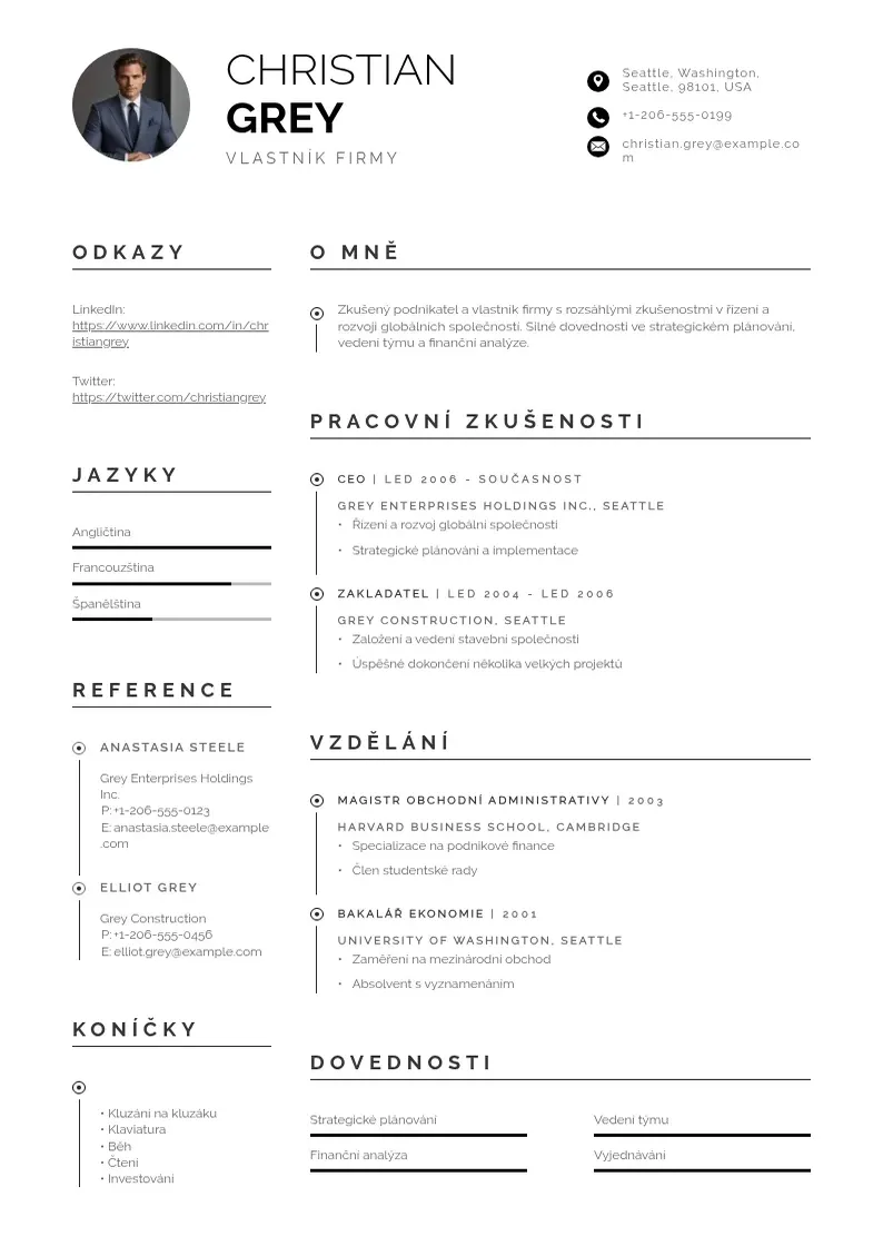 Profesionāla Zivotopis vlastnik firmy CV veidne