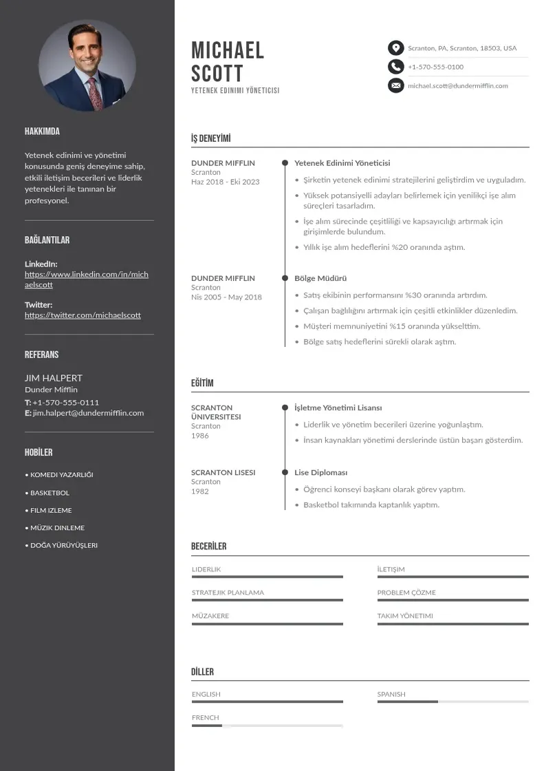 Divu kolonnu Yetenek Edinimi Yöneticisi  CV piemērs