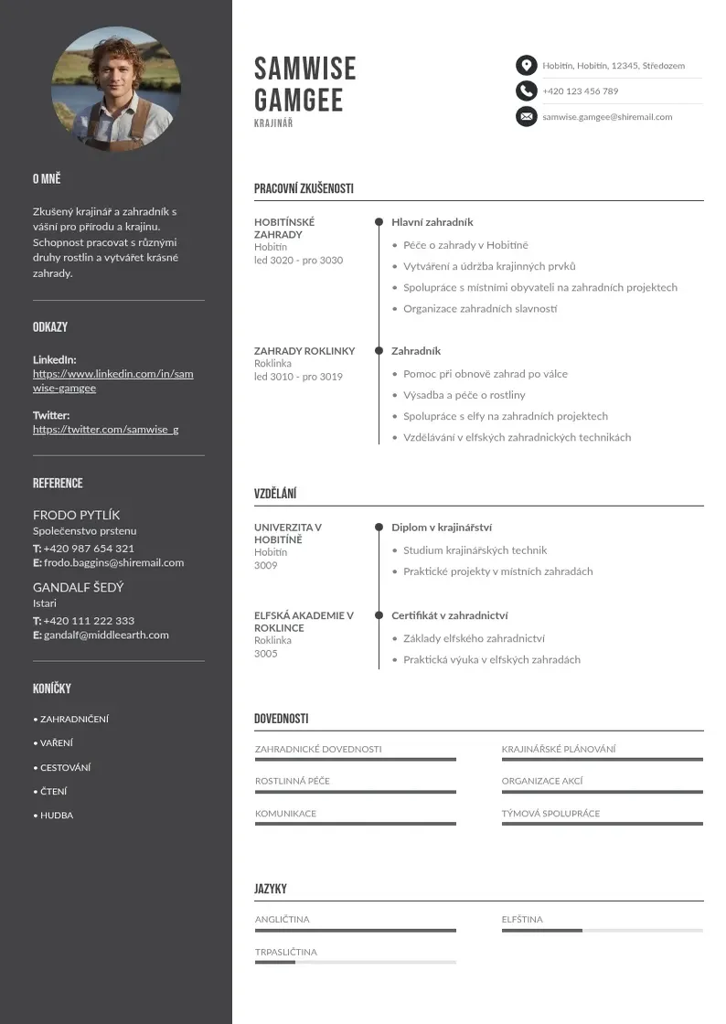 Divu kolonnu Zivotopis krajinare CV piemērs