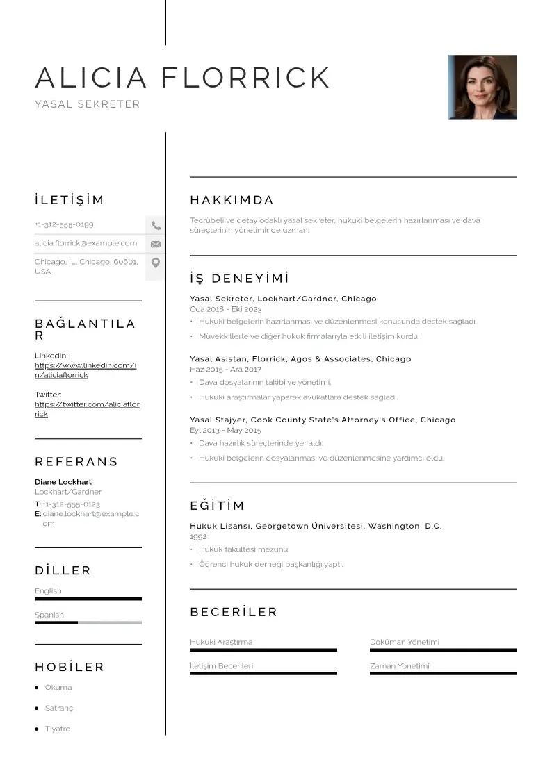 Vienkārša Yasal sekreter  CV piemērs