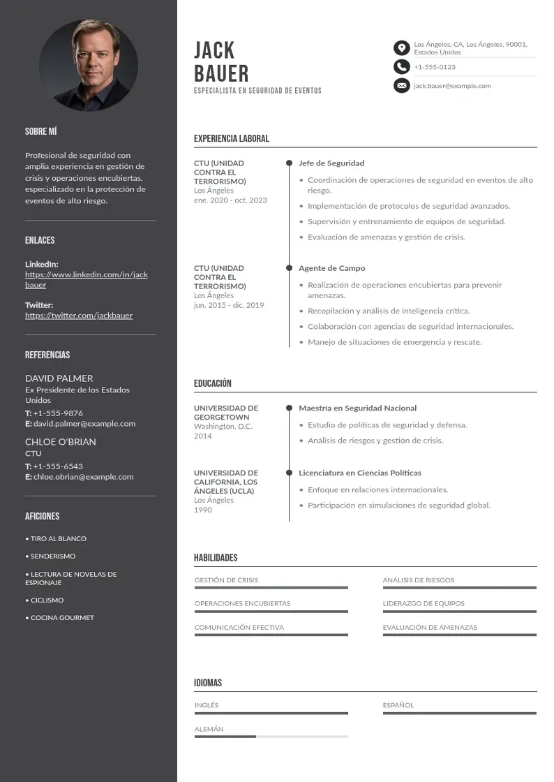 two column especialista-en-seguridad-de-eventos resume example