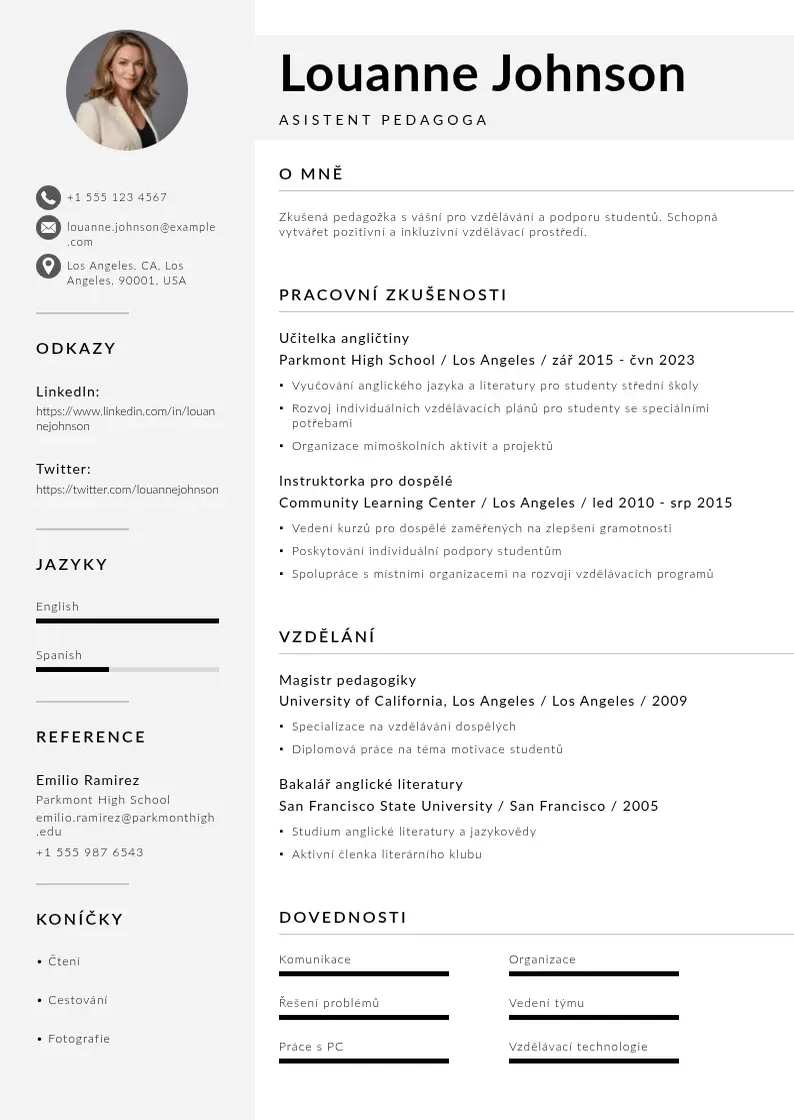 Mūsdienīga Zivotopis asistent pedagoga CV veidne