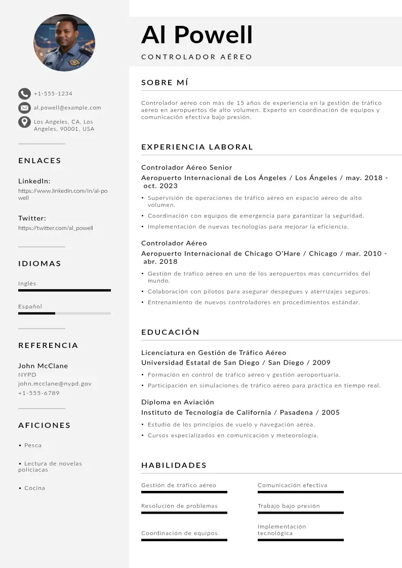 two column controlador-aereo resume example