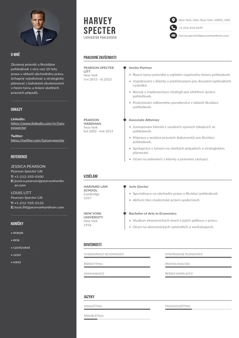 Divu kolonnu Likvidator pohledavek zivotopis CV piemērs