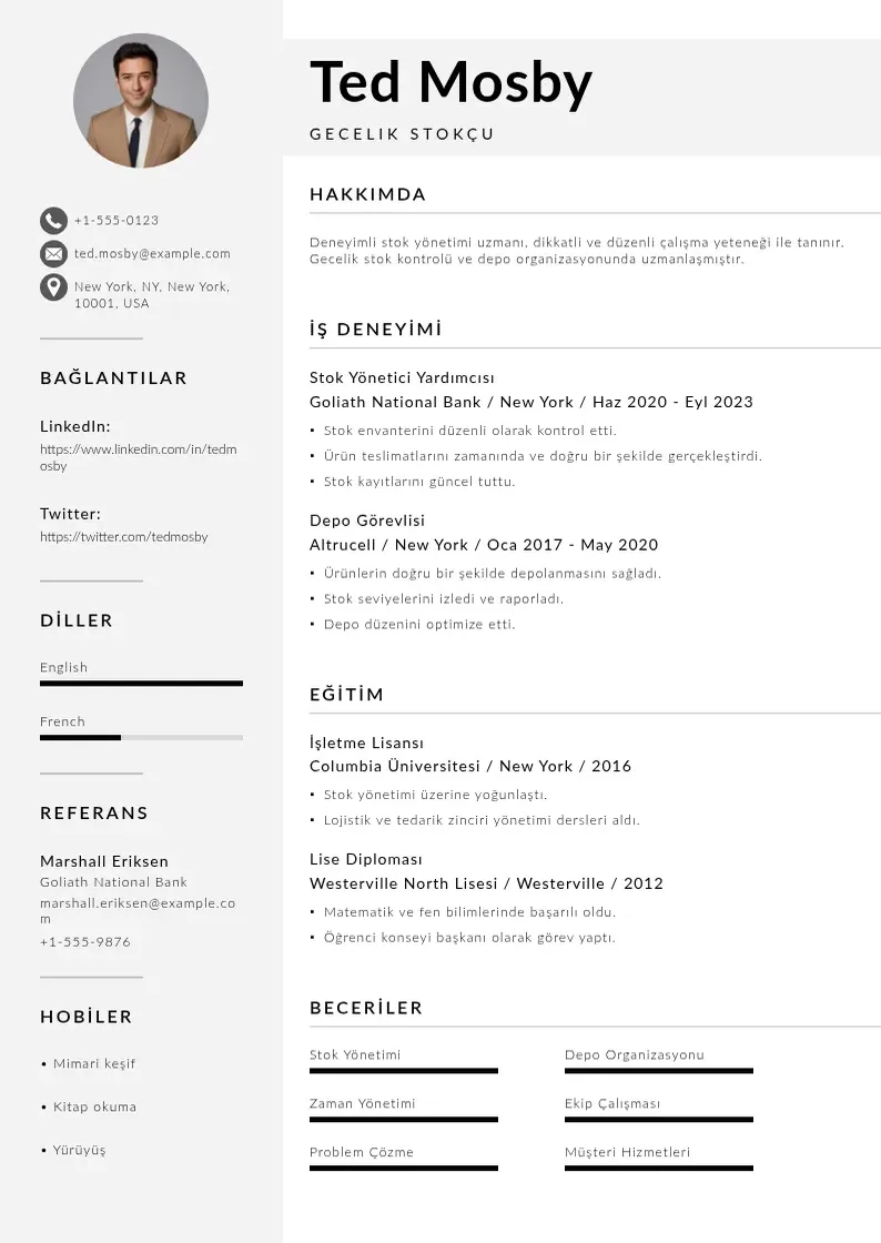 Mūsdienīga Gecelik Stokçu  CV veidne