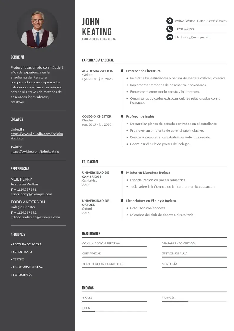 two column curriculum-bachillerato resume example